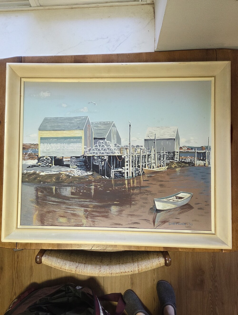 Vintage 1959 Walter M. Sheehan Silk Screen Print – Blue Rocks, NS – 31x25 Framed